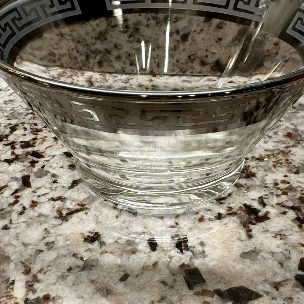 Vintage Clear Glass Bowls with Greek Key Design